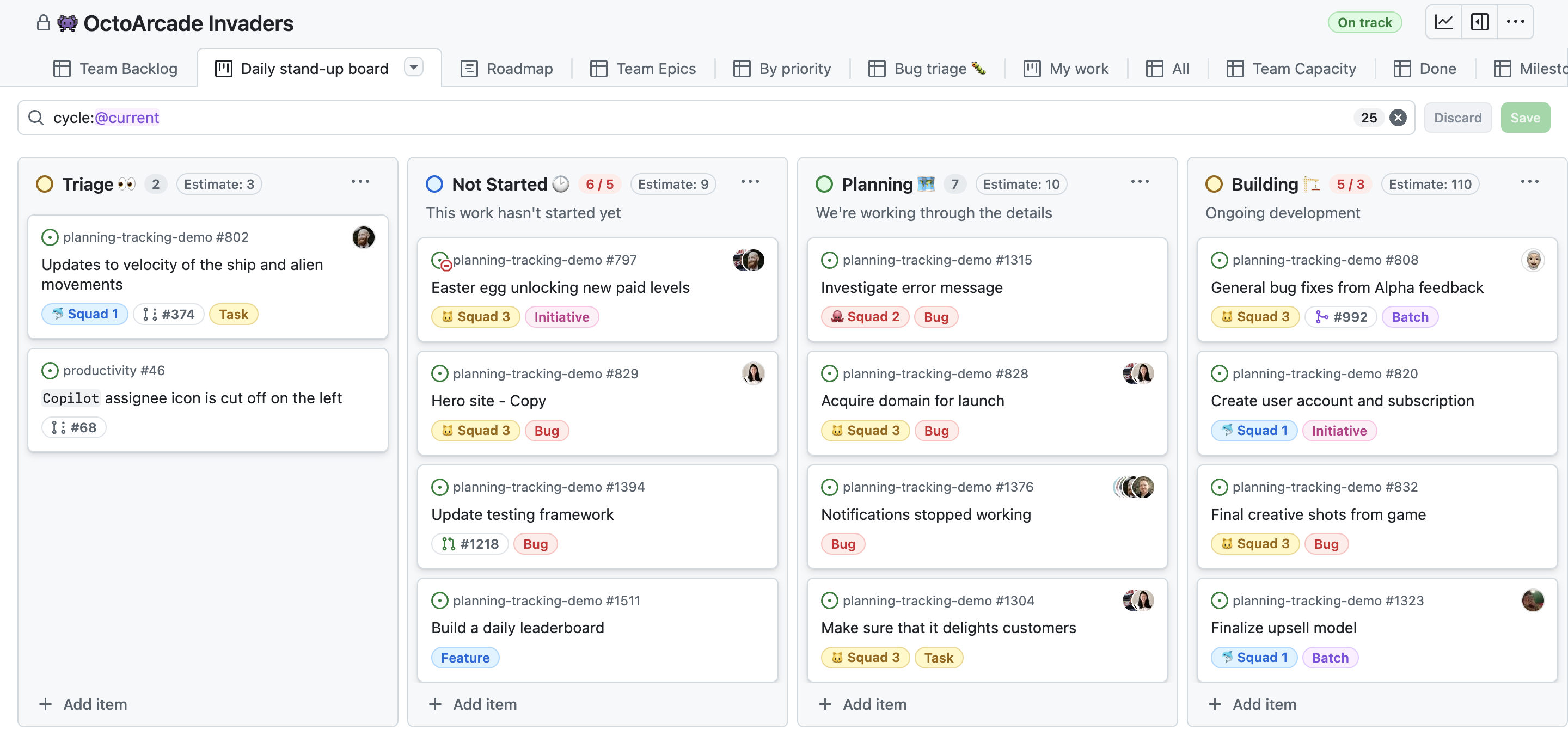 Screenshot showing an example board layout.