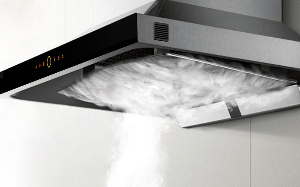 EMS9026 range hood absorbing smoke.