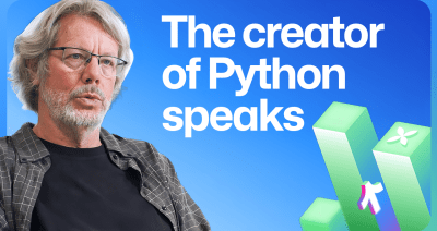 Video thumbnail showing a photo of Guido van Rossum and the text 'The creator of Python speaks'
