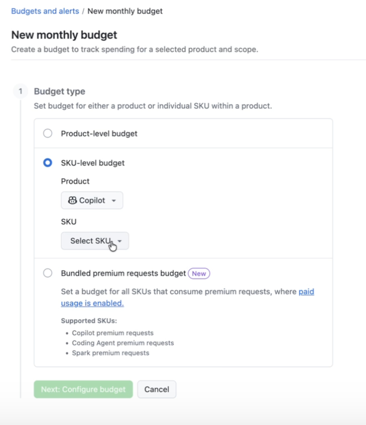 Sample granular SKU budget settings