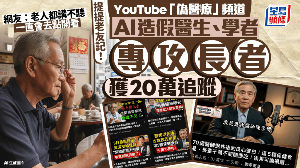 提防YouTube「偽醫療」頻道！ AI造假醫生、學者專攻長者 獲20萬追蹤 網友：家裡長輩超愛看