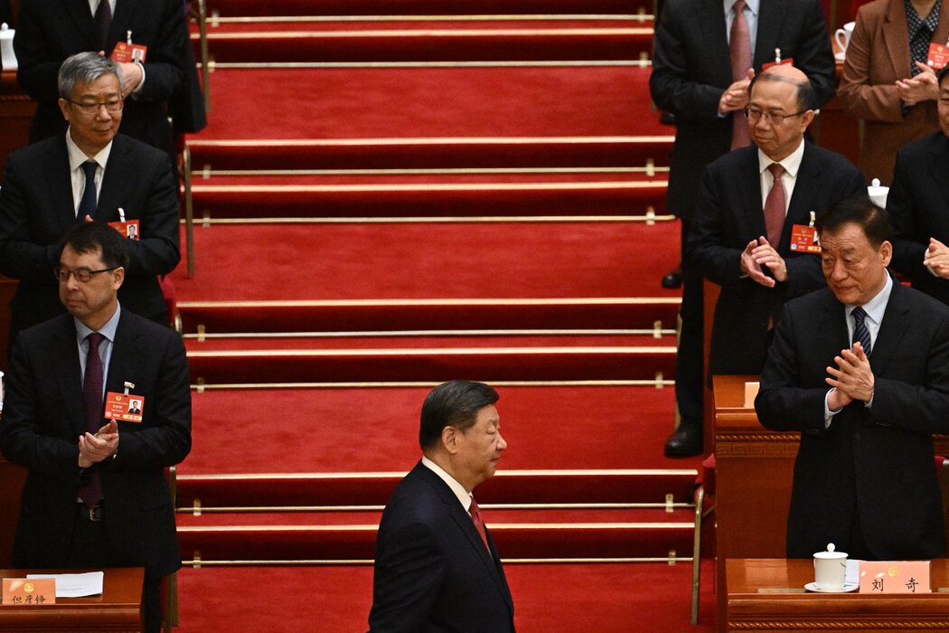 中国国家主席习近平3月在北京人民大会堂。他指责台湾政府挑衅对抗、制造冲突。